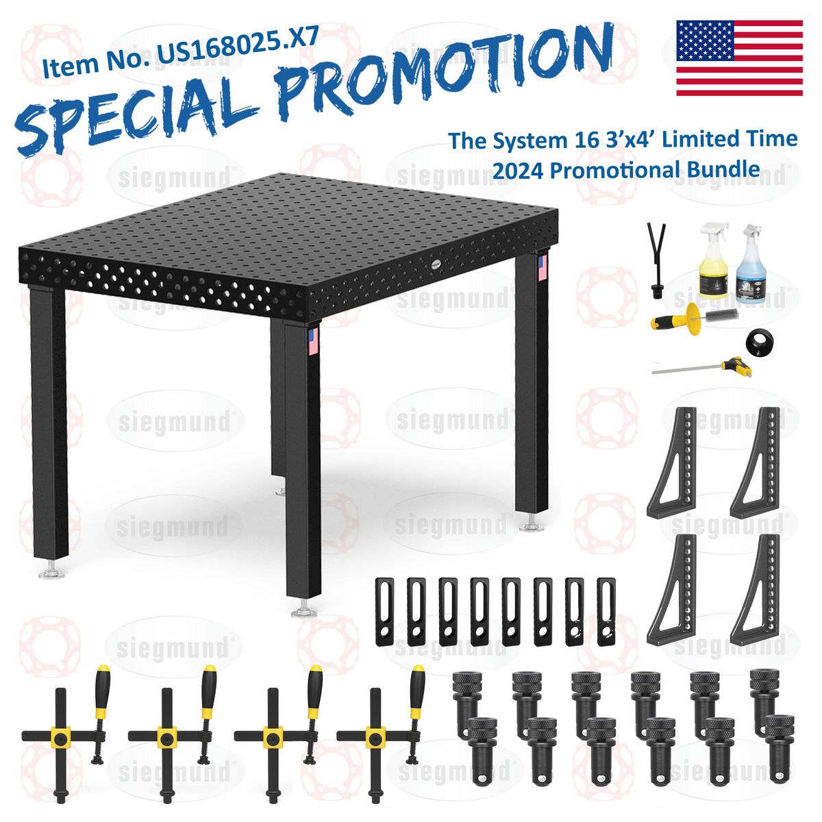 US168025.X7: System 16 3'x4' (36"x48") Imperial Series (Inch) Welding Table Bundle (2024 SPECIAL PROMOTION)