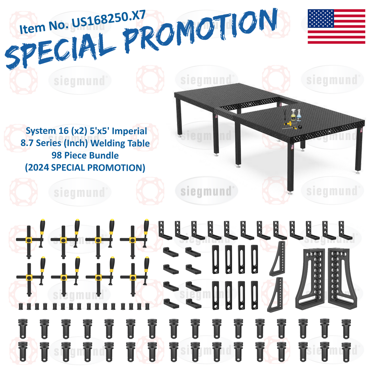 US168250.X7: System 16 (x2) 5'x5' (60"x60") Imperial 8.7 Series (Inch) Welding Table 98 Piece Bundle (2024 SPECIAL PROMOTION)