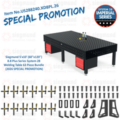 US288240.XD8PL.26: Siegmund 5'x10' (60"x120") 8.8 Plus Series System 28 Welding Table 63 Piece Bundle (2026 SPECIAL PROMOTION)