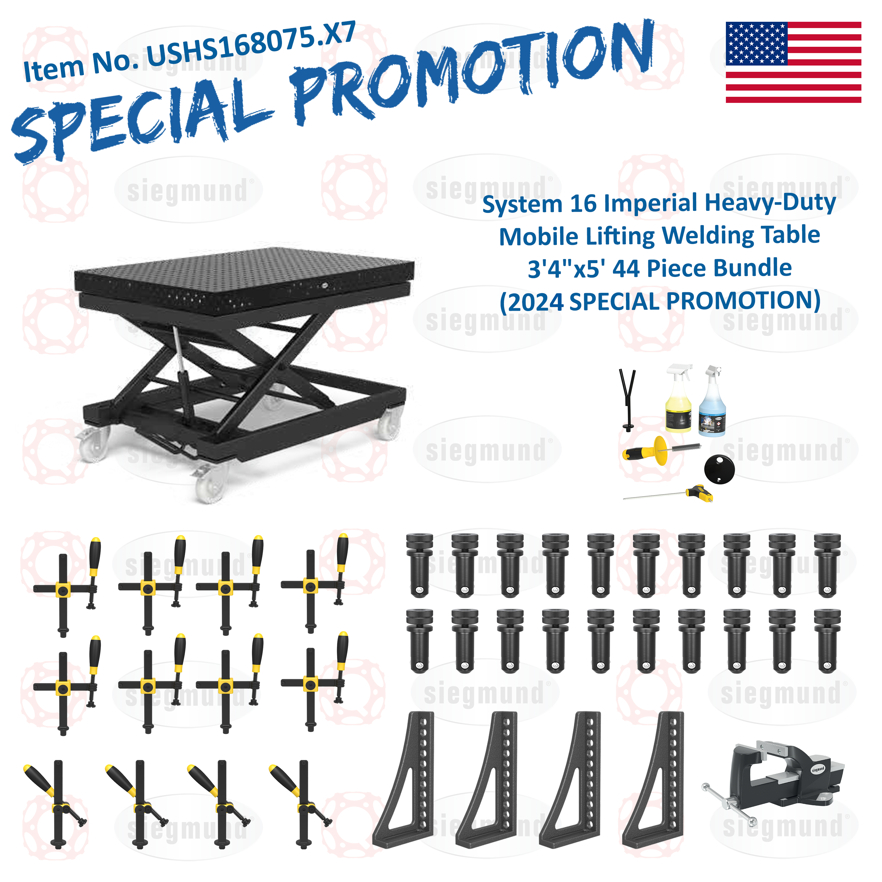 USHS168075.X7: Siegmund Imperial System 16 Heavy-Duty Mobile Lifting W –  Siegmund Welding Tables USA (An Official Division of Quantum Machinery)