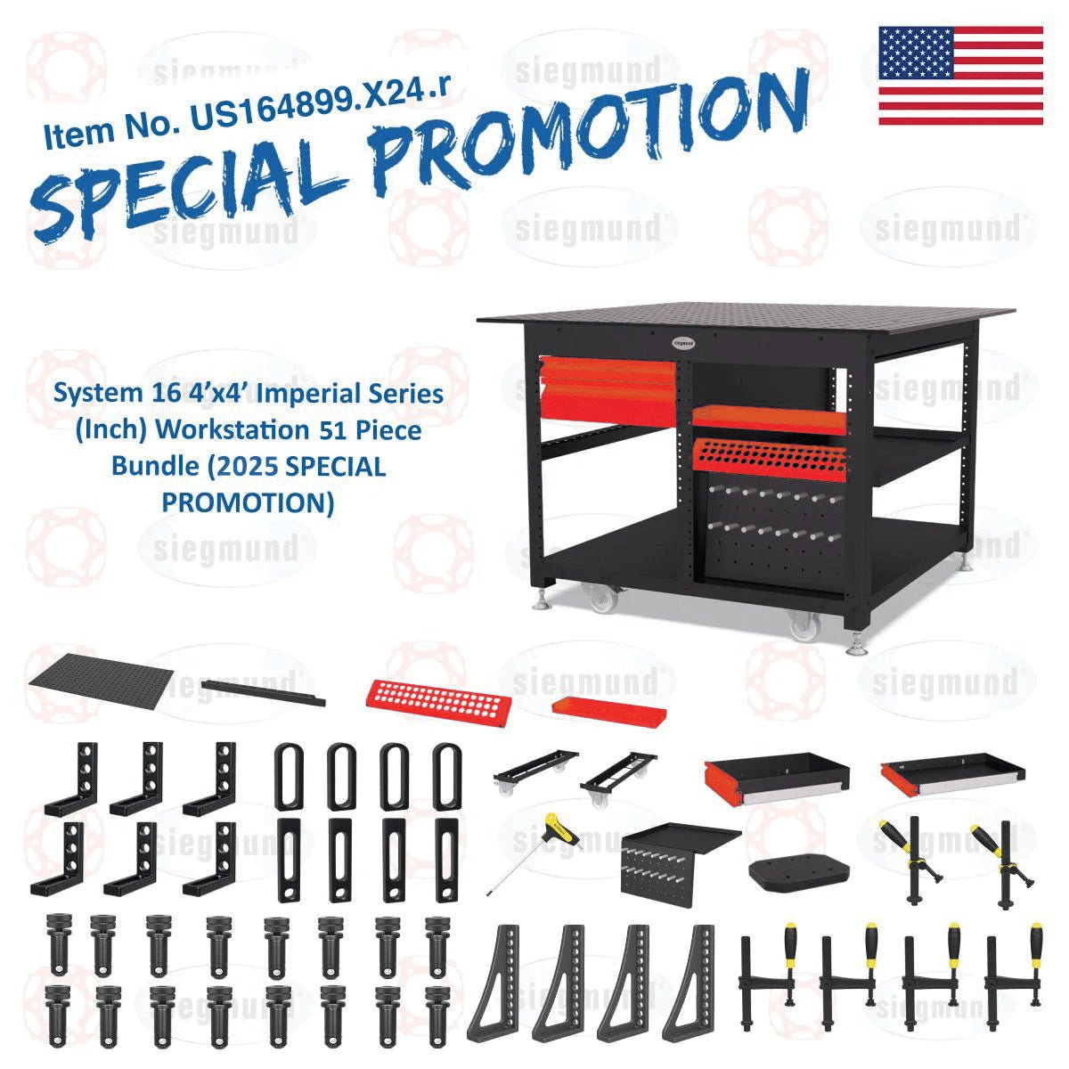 US164899.X24.r: System 16 4'x4' Imperial Series (Inch) Workstation Bundle (2025 SPECIAL PROMOTION) - System 16 Imperial Series Welding Tables by Siegmund - The Flattest, Most Reliable Welding Tables & Fixturing Accessories in the World