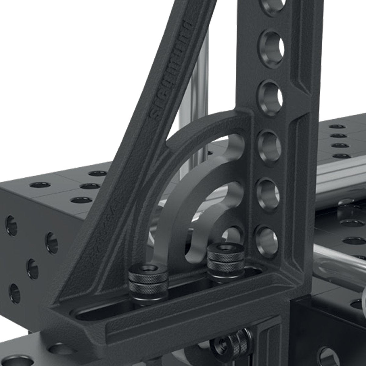 US280165.N: 20" Right G Stop and Clamping Square with Rotation Angle (Nitrided) - 28mm Imperial Series Welding Table Accessories by Siegmund - The Flattest, Most Reliable Welding Tables & Fixturing Accessories in the World