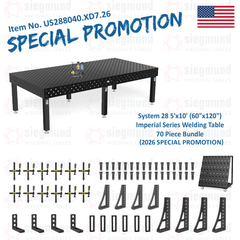 US288040.XD7.26: System 28 5'x10' (60"x120") Imperial Series (Inch) Welding Table 70 Piece Bundle (2026 SPECIAL PROMOTION) - System 28 Imperial Series Welding Tables by Siegmund - The Flattest, Most Reliable Welding Tables & Fixturing Accessories in the World