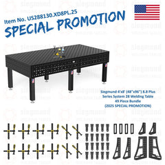 US288130.XD8PL.25: Siegmund 4'x8' (48"x96") 8.8 Plus Series System 28 Welding Table 49 Piece Bundle (2025 SPECIAL PROMOTION) - System 28 Imperial Series Welding Tables by Siegmund - The Flattest, Most Reliable Welding Tables & Fixturing Accessories in the World