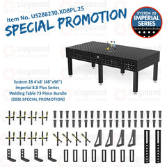 US288230.XD8PL.25: Siegmund 4'x8' (48"x96") 8.8 Plus Series System 28 Welding Table 73 Piece Bundle (2026 SPECIAL PROMOTION) - System 28 Imperial Series Welding Tables by Siegmund - The Flattest, Most Reliable Welding Tables & Fixturing Accessories in the World