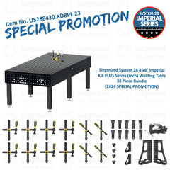 US288430.XD8PL.23: Siegmund 4'x8' (48"x96") 8.8 Imperial Plus Series System 28 Welding Table 38 Piece Bundle (2026 SPECIAL PROMOTION) - System 28 Imperial Series Welding Tables by Siegmund - The Flattest, Most Reliable Welding Tables & Fixturing Accessories in the World