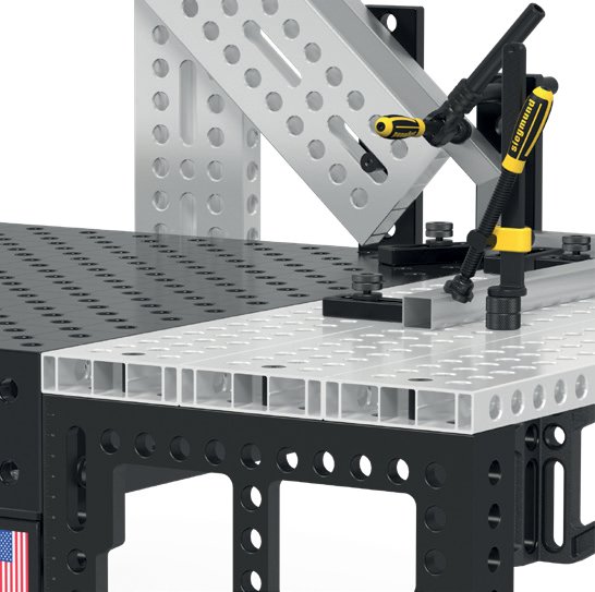 USAR16014122.VL: 4' x 4" Aluminum Profile Bracket with Elongated Holes for System 16 Imperial Series - 16mm Imperial Series Welding Table Accessories by Siegmund - The Flattest, Most Reliable Welding Tables & Fixturing Accessories in the World