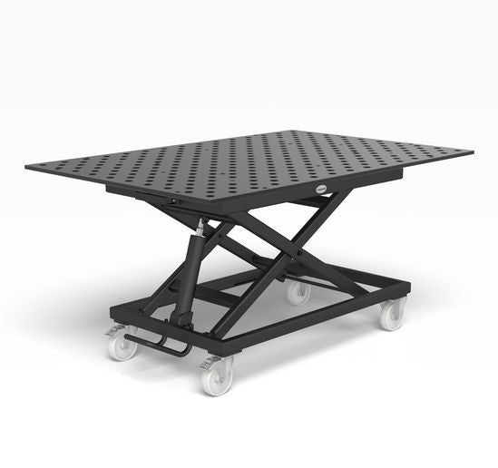 System 28 Mobile lifting table incl. Perforated plate 1500x1000x15 (Item No. 2-HT804014.XD7) - Siegmund Welding Tables and Fixtures USA - A Division of Quantum Machinery Group