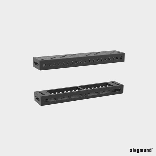 2 - 280321.P: 1,000x200x100mm Square U - Shape Riser Block with Left Side Oblong Holes/Slots (Plasma Nitrided) - 28mm Welding Table Accessories by Siegmund - The Flattest, Most Reliable Welding Tables & Fixturing Accessories in the World