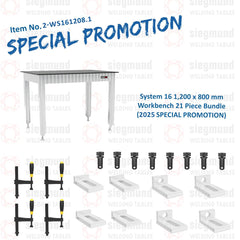 2 - WS161208.1: 1,200x800mm System 16 Workbench, 21 Piece Bundle (2025 SPECIAL PROMOTION) - System 16 Welding Tables by Siegmund - The Flattest, Most Reliable Welding Tables & Fixturing Accessories in the World