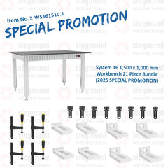 2 - WS161510.1: 1,500x1,000mm System 16 Workbench, 21 Piece Bundle (2025 SPECIAL PROMOTION) - System 16 Welding Tables by Siegmund - The Flattest, Most Reliable Welding Tables & Fixturing Accessories in the World