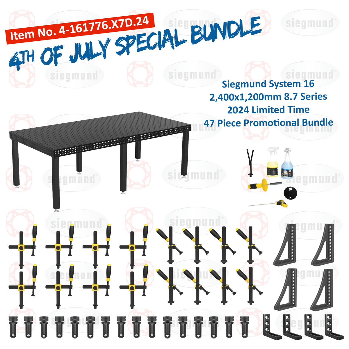 4-161776.X7D.24: Siegmund 2,400x1,200mm 8.7 Series System 16 Welding Table 47 Piece Bundle (JULY 4TH, 2024 SPECIAL PROMOTION)