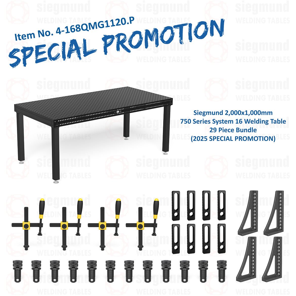 4 - 168QMG1120.P: Siegmund 2,000x1,000mm Professional 750 Metric Series System 16 Welding Table 29 Piece Bundle (2025 SPECIAL PROMOTION) - System 16 Welding Tables by Siegmund - The Flattest, Most Reliable Welding Tables & Fixturing Accessories in the World