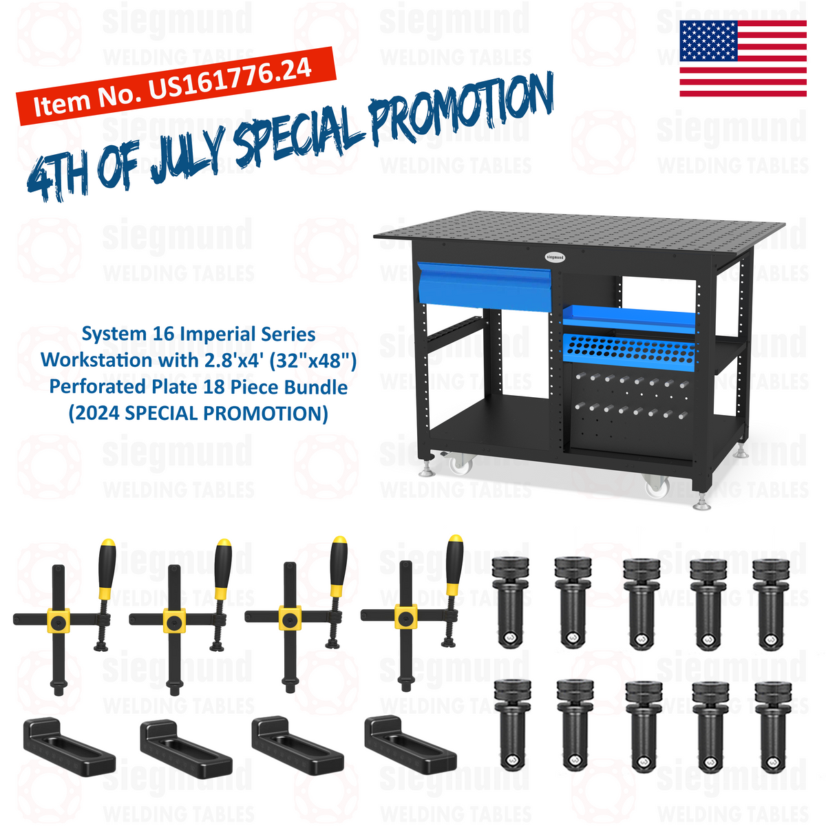 US161776: System 16 Imperial Series Workstation with 2.8'x4' (32"x48") Perforated Plate 18 Piece Bundle (JULY 4TH, 2024 SPECIAL PROMOTION)