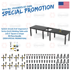 US168025.X7-24IN: System 16 (x2) 3'x4' (36"x48") Imperial 8.7 Series (Inch) Welding Table and (x2) 2' Square U-shape 88 Piece Bundle (2024 SPECIAL PROMOTION)