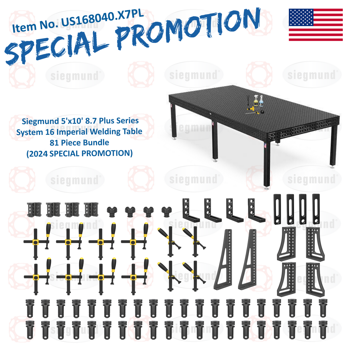 US168040.X7PL: Siegmund 5'x10' (60"x120") 8.7 Plus Series System 16 Imperial Welding Table 81 Piece Bundle (2024 SPECIAL PROMOTION)