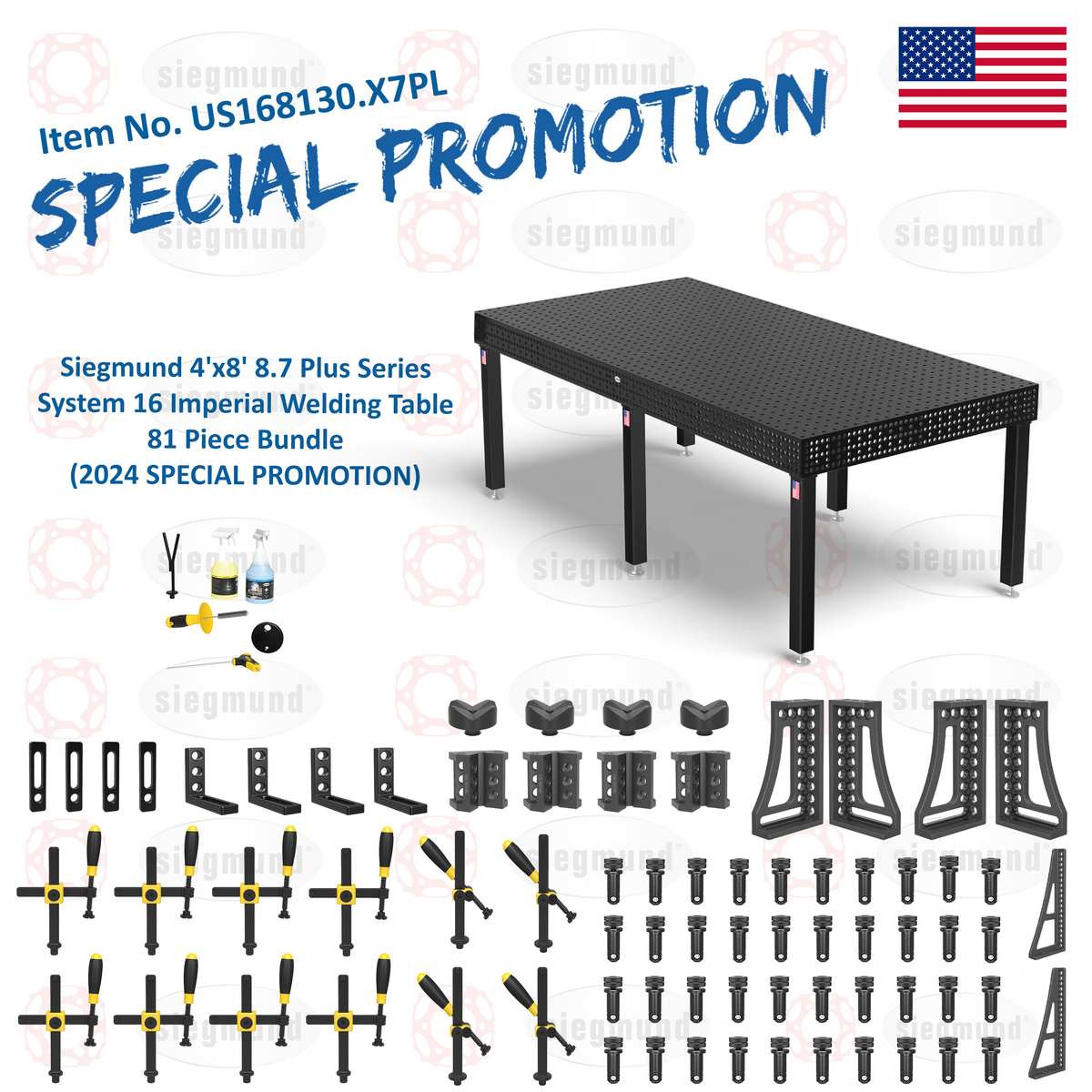 US168130.X7PL: Siegmund 4'x8' (48"x96") 8.7 Plus Series System 16 Imperial Welding Table 81 Piece Bundle (2024 SPECIAL PROMOTION)