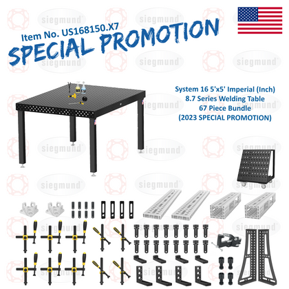 US168150.X7: System 16 5'x5' Imperial 8.7 Series (Inch) Welding Table 67 Piece Bundle (2023 SPECIAL PROMOTION)