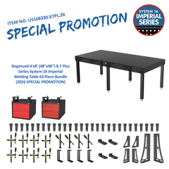 US168330.X7PL.26: Siegmund 4'x8' (48"x96") 8.7 Plus Series System 16 Imperial Welding Table 63 Piece Bundle (2026 SPECIAL PROMOTION)