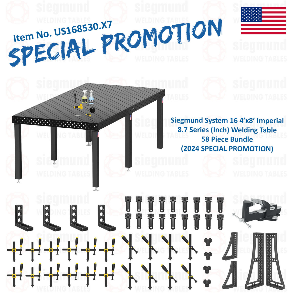 US168530.X7: System 16 4'x8' (48"x96") Imperial 8.7 Series (Inch) Welding Table 58 Piece Bundle (2024 SPECIAL PROMOTION)
