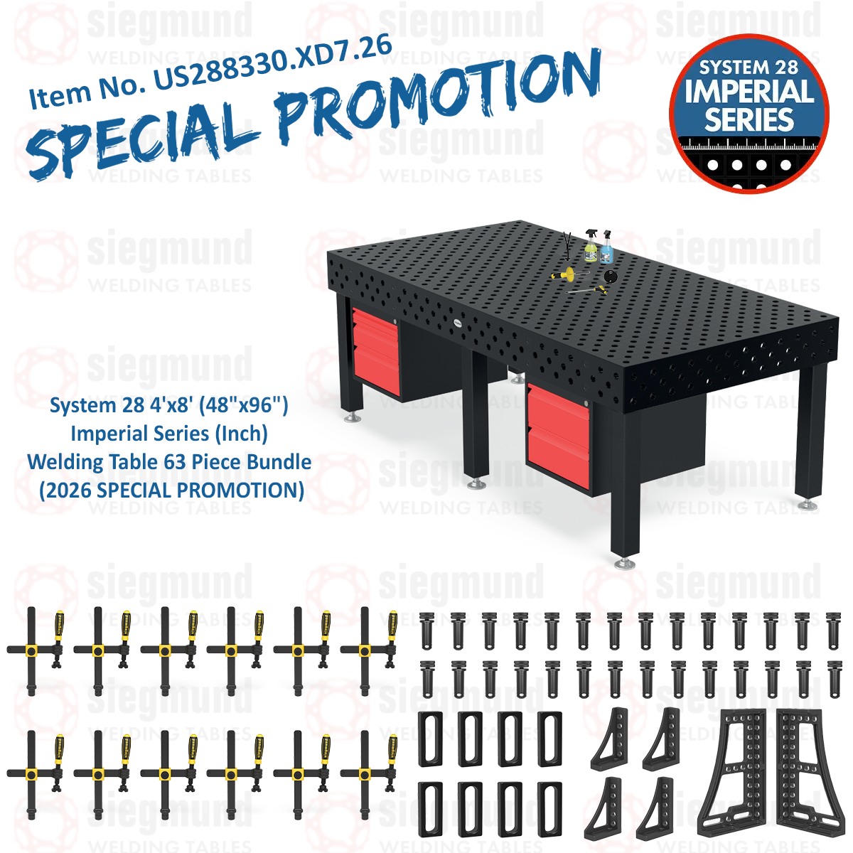 US288330.XD7.26: System 28 4'x8' (48"x96") Imperial Series (Inch) Welding Table 63 Piece Bundle (2026 SPECIAL PROMOTION)