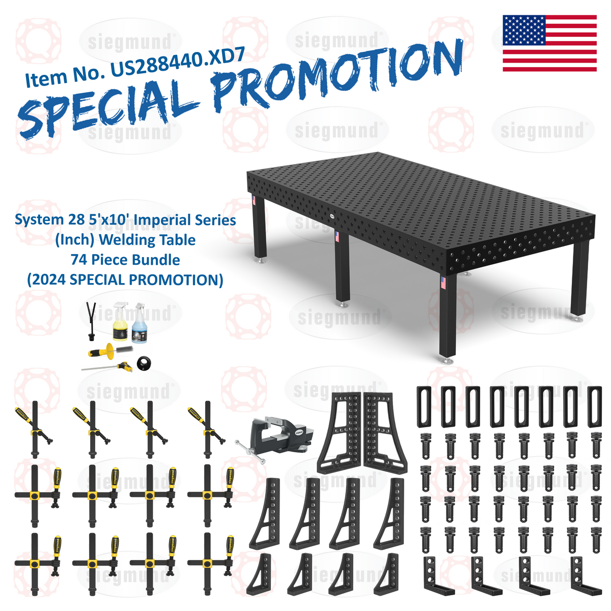 US288440.XD7: System 28 5'x10' (60"x120") Imperial Series (Inch) Welding Table 74 Piece Bundle (2024 SPECIAL PROMOTION)