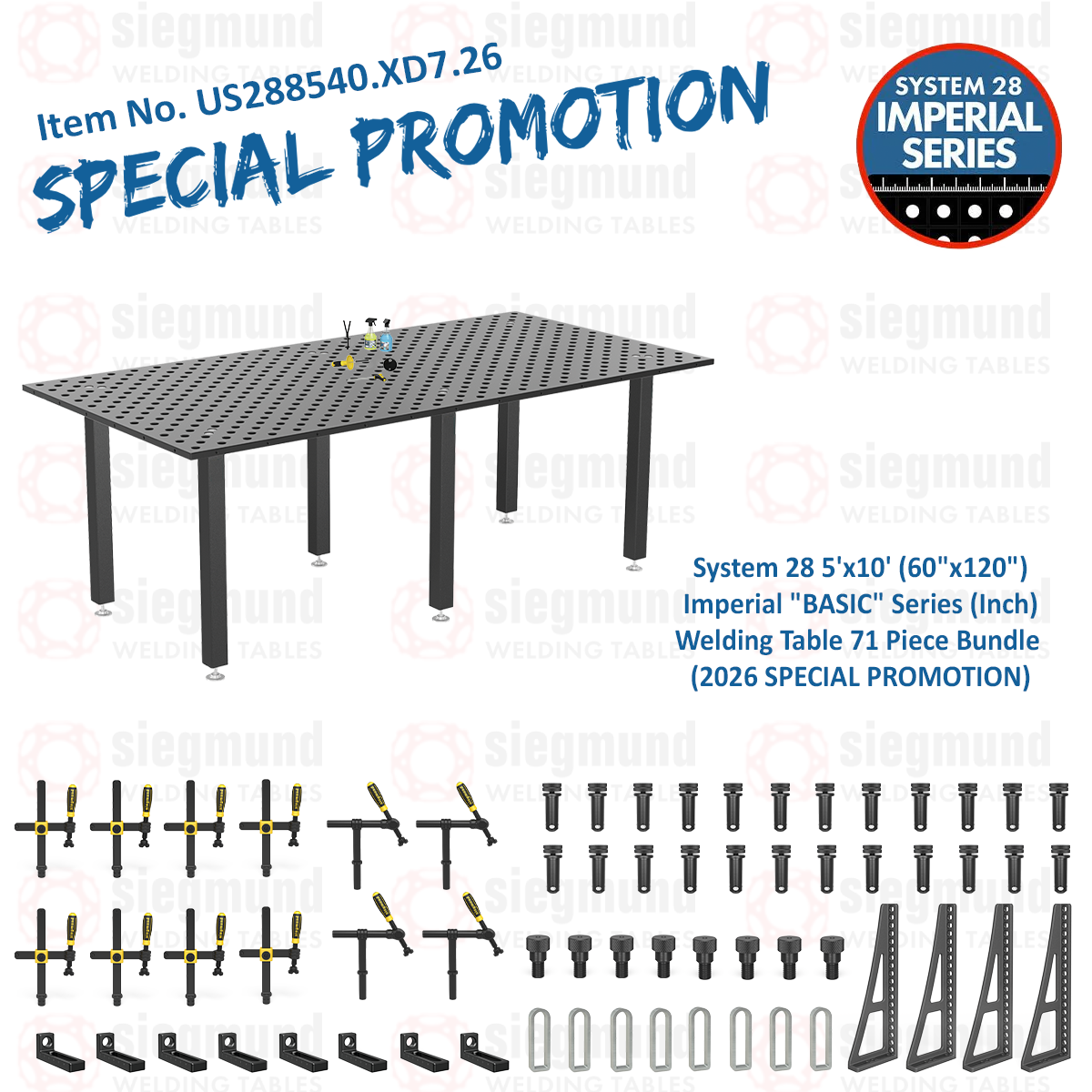 US288540.XD7.26: System 28 5'x10' (60"x120") Imperial "BASIC" Series (Inch) Welding Table 71 Piece Bundle (2026 SPECIAL PROMOTION)