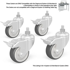 US004100.2: 4 Casters for the Siegmund System 16 Imperial Series Workbench Only - System 16 Imperial Series Welding Tables by Siegmund - The Flattest, Most Reliable Welding Tables & Fixturing Accessories in the World