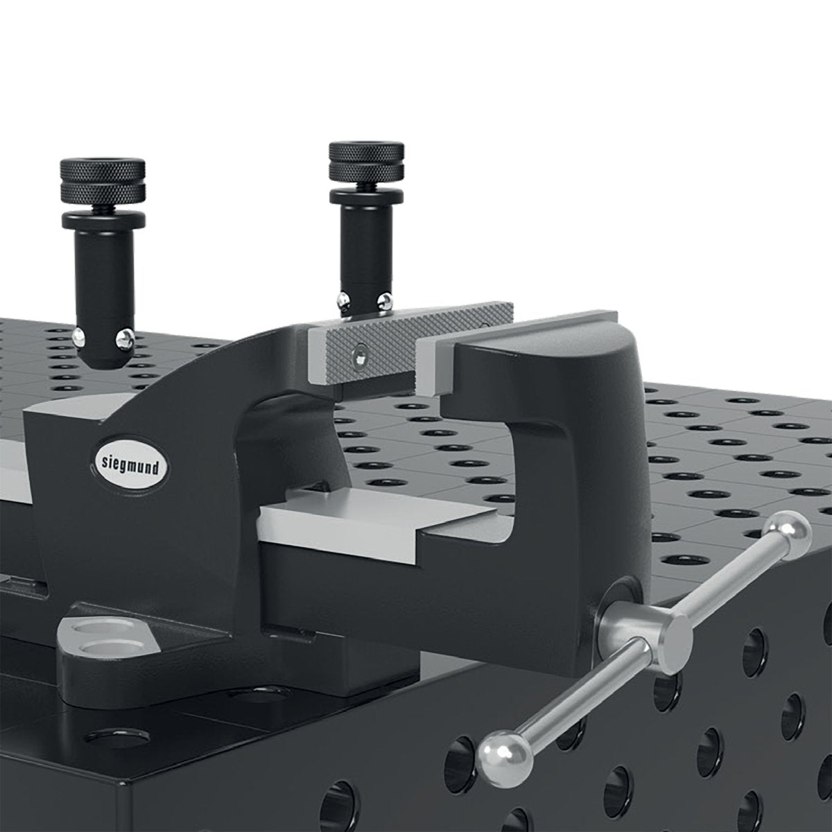 US004330: 5 - 7/8" Bench Vise with 1 - 1/10" Boreholes for the System 28 Imperial Series Welding Tables - 28mm Imperial Series Welding Table Accessories by Siegmund - The Flattest, Most Reliable Welding Tables & Fixturing Accessories in the World