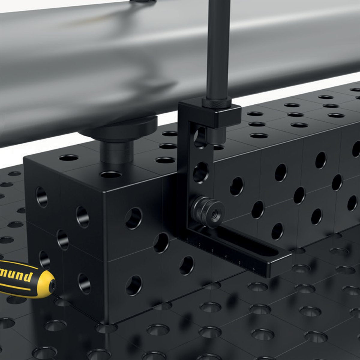 US160114.N: 6" L Stop and Clamping Square (Nitrided) - 16mm Imperial Series Welding Table Accessories by Siegmund - The Flattest, Most Reliable Welding Tables & Fixturing Accessories in the World