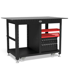 US164401: System 16 Workstation Including 2.8'x4' (32"x48") Perforated Plate with Shelves (Siegmund Imperial Series) - System 16 Imperial Series Welding Tables by Siegmund - The Flattest, Most Reliable Welding Tables & Fixturing Accessories in the World