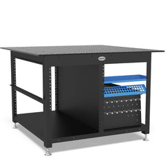 US164601: System 16 Workstation Including 4'x4' (48"x48") Perforated Plate with Shelves (Siegmund Imperial Series) - System 16 Imperial Series Welding Tables by Siegmund - The Flattest, Most Reliable Welding Tables & Fixturing Accessories in the World