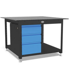 US164607: System 16 Workstation Including 4'x4' (48"x48") Perforated Plate with 3 Drawers, Half Closed Walls (Siegmund Imperial Series) - System 16 Imperial Series Welding Tables by Siegmund - The Flattest, Most Reliable Welding Tables & Fixturing Accessories in the World