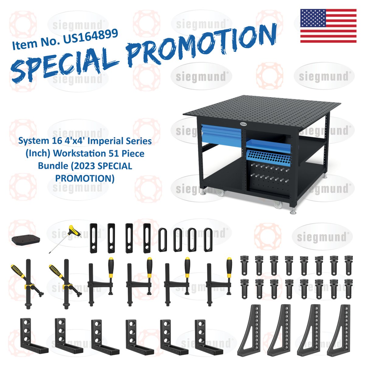 US164899: System 16 4'x4' Imperial Series (Inch) Workstation Bundle (2023 SPECIAL PROMOTION) - System 16 Imperial Series Welding Tables by Siegmund - The Flattest, Most Reliable Welding Tables & Fixturing Accessories in the World