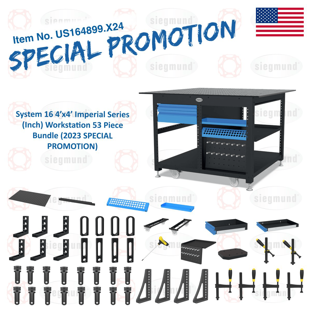 US164899.X24: System 16 4'x4' Imperial Series (Inch) Workstation Bundle (2024 SPECIAL PROMOTION) - System 16 Imperial Series Welding Tables by Siegmund - The Flattest, Most Reliable Welding Tables & Fixturing Accessories in the World