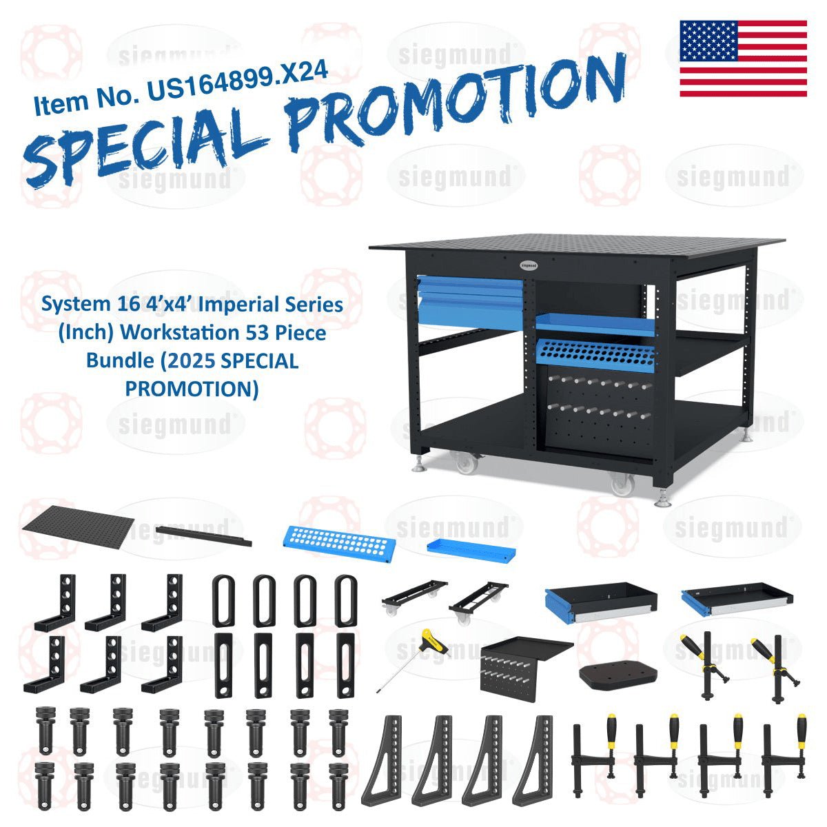 US164899.X24: System 16 4'x4' Imperial Series (Inch) Workstation Bundle (2025 SPECIAL PROMOTION) - System 16 Imperial Series Welding Tables by Siegmund - The Flattest, Most Reliable Welding Tables & Fixturing Accessories in the World