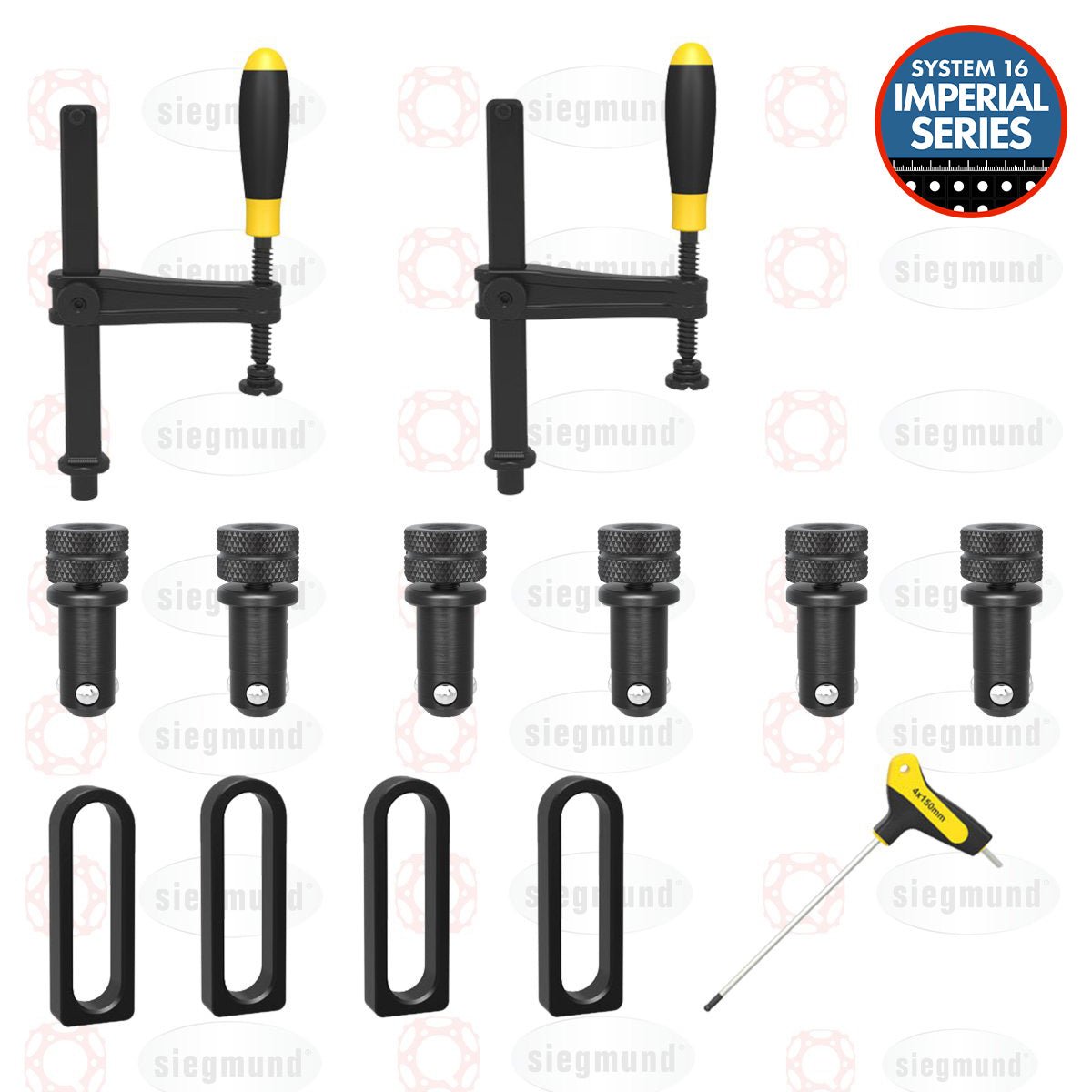 US167320: Set A, 13 Piece Accessory Kit for the System 16 Imperial Series Workstations - 16mm Imperial Series Welding Table Accessories by Siegmund - The Flattest, Most Reliable Welding Tables & Fixturing Accessories in the World