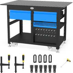 US167322: System 16 Workstation with "Set A" Including 2.8'x4' (32"x48") Perforated Plate & 2 Storage Drawers (Siegmund Imperial Series) - System 16 Imperial Series Welding Tables by Siegmund - The Flattest, Most Reliable Welding Tables & Fixturing Accessories in the World