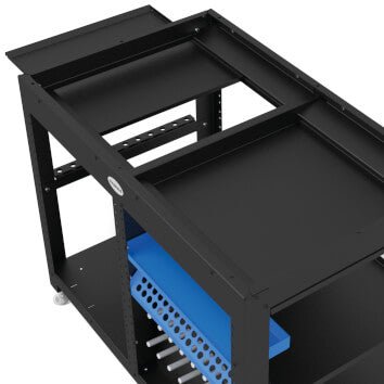 US167323: System 16 Workstation with "Set A" Including 2.8'x4' (32"x48") Perforated Plate & 4 Storage Drawers (Siegmund Imperial Series) - System 16 Imperial Series Welding Tables by Siegmund - The Flattest, Most Reliable Welding Tables & Fixturing Accessories in the World