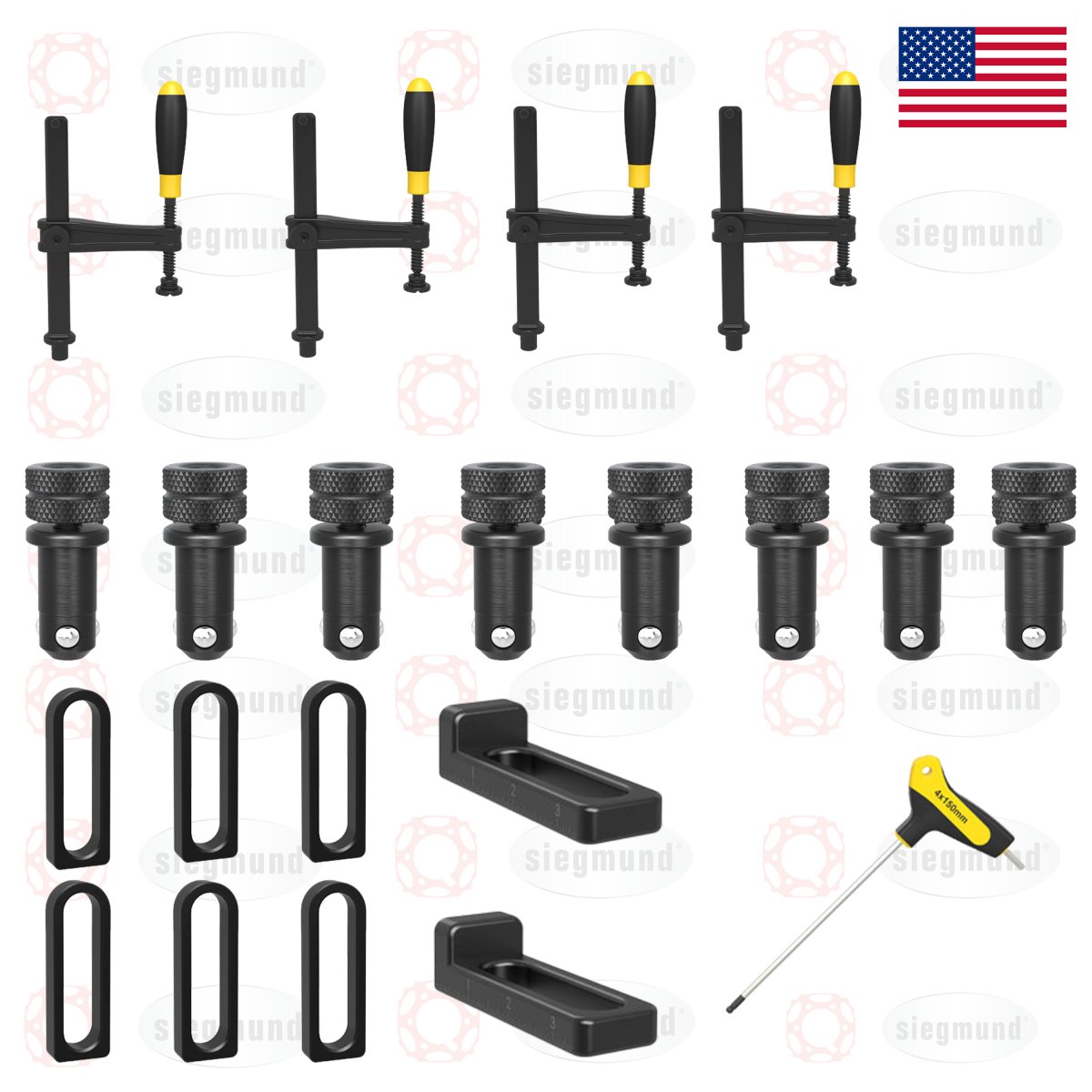 US167340: Set B, 21 Piece Accessory Kit for the System 16 Imperial Series Workstations - 16mm Imperial Series Welding Table Accessories by Siegmund - The Flattest, Most Reliable Welding Tables & Fixturing Accessories in the World