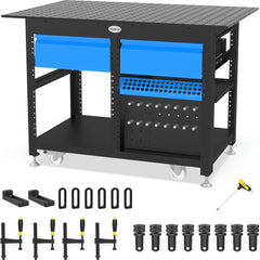 US167342: System 16 Workstation with "Set B" Including 2.8'x4' (32"x48") Perforated Plate & 2 Storage Drawers (Siegmund Imperial Series) - System 16 Imperial Series Welding Tables by Siegmund - The Flattest, Most Reliable Welding Tables & Fixturing Accessories in the World