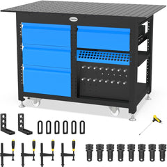 US167343: System 16 Workstation with "Set B" Including 2.8'x4' (32"x48") Perforated Plate & 4 Storage Drawers (Siegmund Imperial Series) - System 16 Imperial Series Welding Tables by Siegmund - The Flattest, Most Reliable Welding Tables & Fixturing Accessories in the World