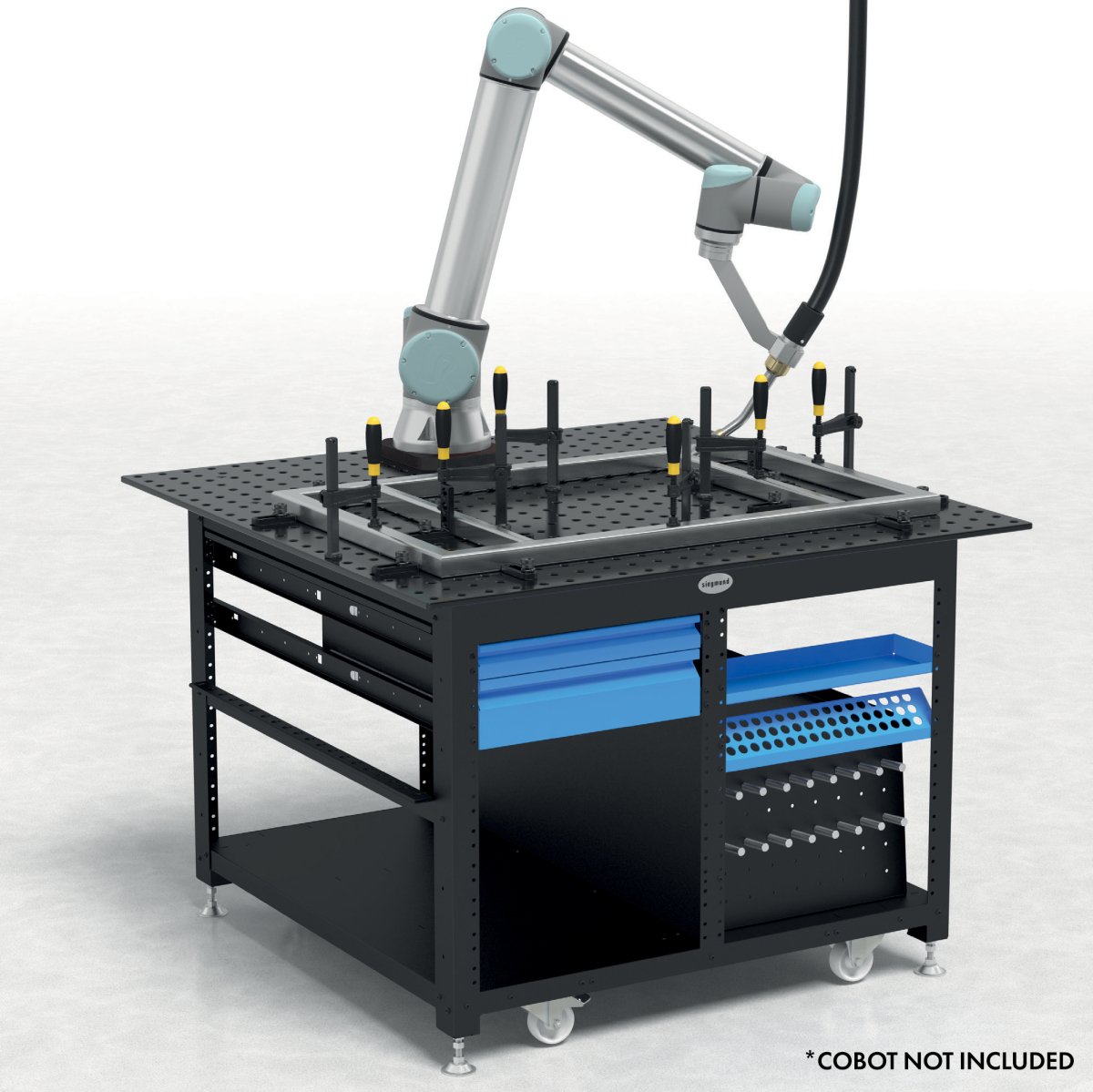 US167623: System 16 Workstation with "Set A" Including 4'x4' (48"x48") Perforated Plate (Siegmund Imperial Series) - System 16 Imperial Series Welding Tables by Siegmund - The Flattest, Most Reliable Welding Tables & Fixturing Accessories in the World