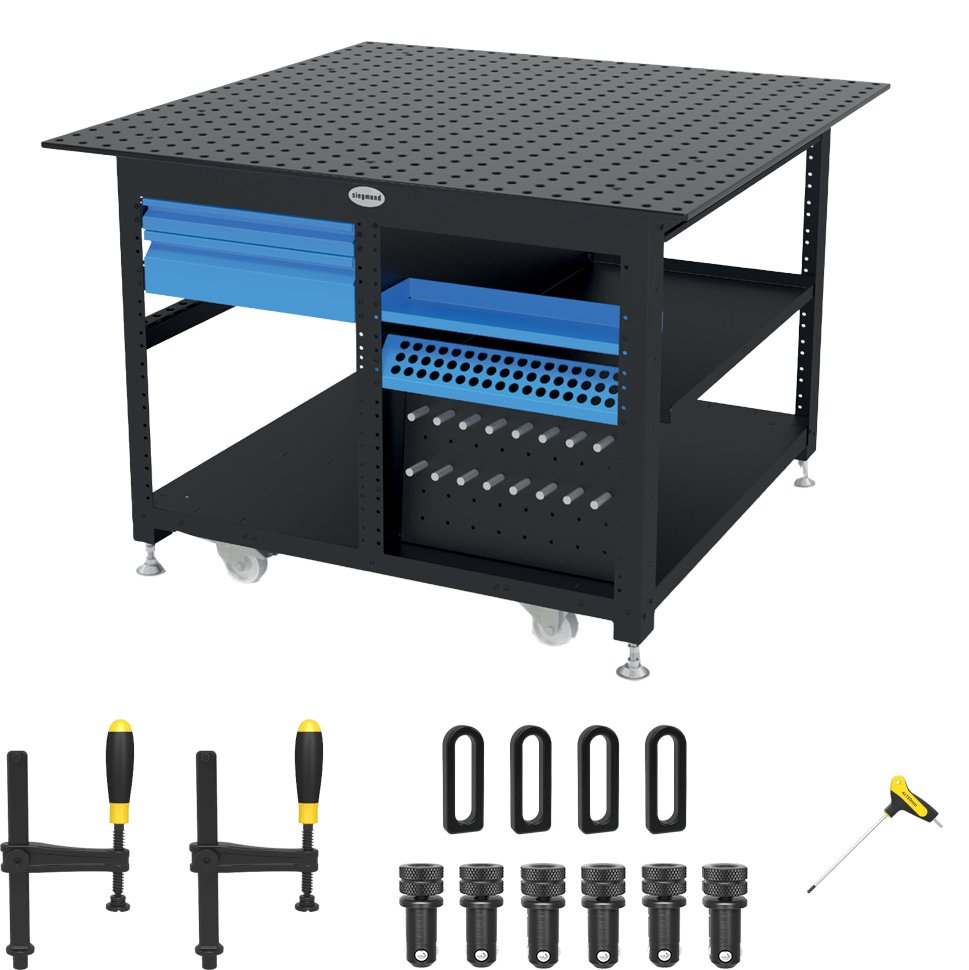 US167623: System 16 Workstation with "Set A" Including 4'x4' (48"x48") Perforated Plate (Siegmund Imperial Series) - System 16 Imperial Series Welding Tables by Siegmund - The Flattest, Most Reliable Welding Tables & Fixturing Accessories in the World