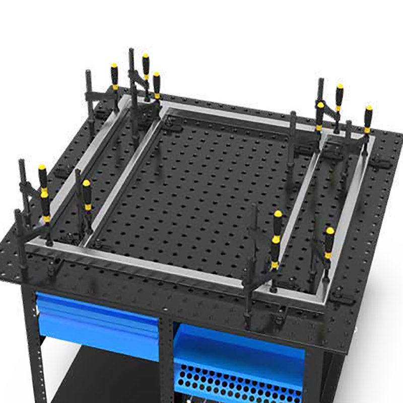 US167623: System 16 Workstation with "Set A" Including 4'x4' (48"x48") Perforated Plate (Siegmund Imperial Series) - System 16 Imperial Series Welding Tables by Siegmund - The Flattest, Most Reliable Welding Tables & Fixturing Accessories in the World