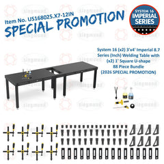 US168025.X7-12IN: System 16 (x2) 3'x4' (36"x48') Imperial 8.7 Series (Inch) Welding Table and (x2) 1' Square U-shape 88 Piece Bundle (2026 SPECIAL PROMOTION) - System 16 Imperial Series Welding Tables by Siegmund - The Flattest, Most Reliable Welding Tables & Fixturing Accessories in the World