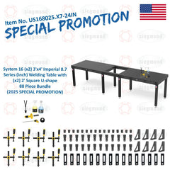 US168025.X7 - 24IN: System 16 (x2) 3'x4' (36"x48") Imperial 8.7 Series (Inch) Welding Table and (x2) 2' Square U - shape 88 Piece Bundle (2025 SPECIAL PROMOTION) - System 16 Imperial Series Welding Tables by Siegmund - The Flattest, Most Reliable Welding Tables & Fixturing Accessories in the World