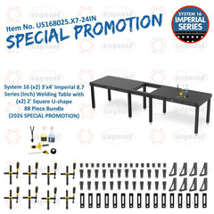US168025.X7-24IN: System 16 (x2) 3'x4' (36"x48") Imperial 8.7 Series (Inch) Welding Table and (x2) 2' Square U-shape 88 Piece Bundle (2026 SPECIAL PROMOTION) - System 16 Imperial Series Welding Tables by Siegmund - The Flattest, Most Reliable Welding Tables & Fixturing Accessories in the World