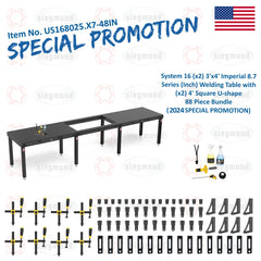 US168025.X7 - 48IN: System 16 (x2) 3'x4' (36"x48") Imperial 8.7 Series (Inch) Welding Table and (x2) 4' Square U - shape 88 Piece Bundle (2024 SPECIAL PROMOTION) - System 16 Imperial Series Welding Tables by Siegmund - The Flattest, Most Reliable Welding Tables & Fixturing Accessories in the World