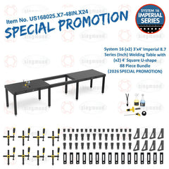 US168025.X7-48IN.X24: System 16 (x2) 3'x4' (36"x48") Imperial 8.7 Series (Inch) Welding Table and (x2) 4' Square U-shape 88 Piece Bundle (2026 SPECIAL PROMOTION) - System 16 Imperial Series Welding Tables by Siegmund - The Flattest, Most Reliable Welding Tables & Fixturing Accessories in the World